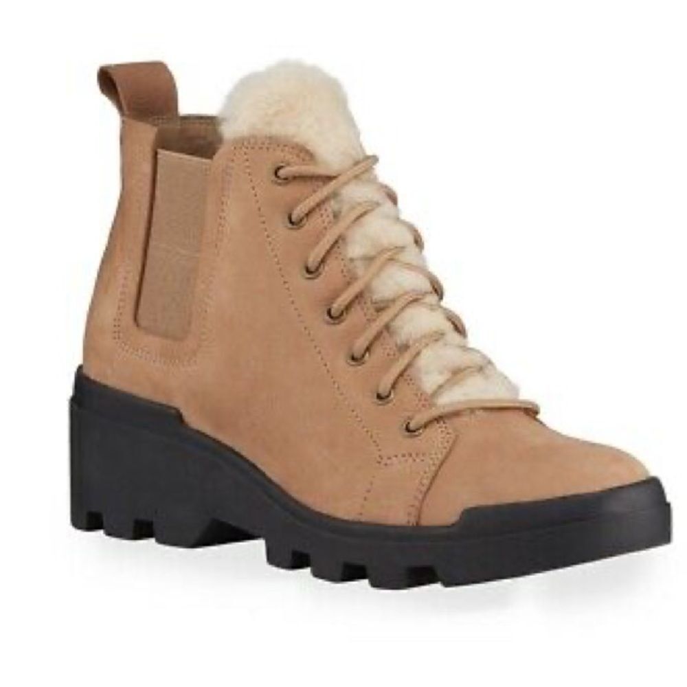 EILEEN FISHER Women Calm Tan Suede Shearling Platform lug Sole‎ Hiker Bootie 7.5 - Picture 11 of 13